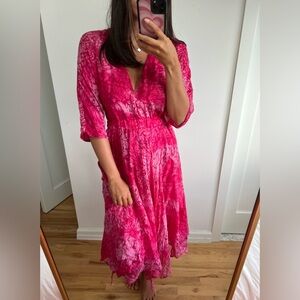 maje Rachelora Asymmetric Hem Maxi Dress in Hot pink (older version)